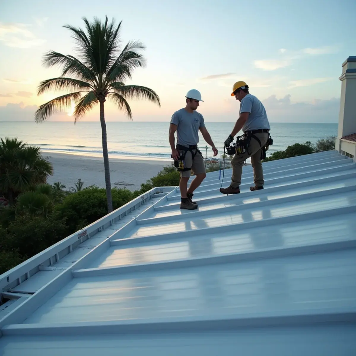 Aluminum standing seam metal roof on a home near the ocean in Boca Raton, FL
