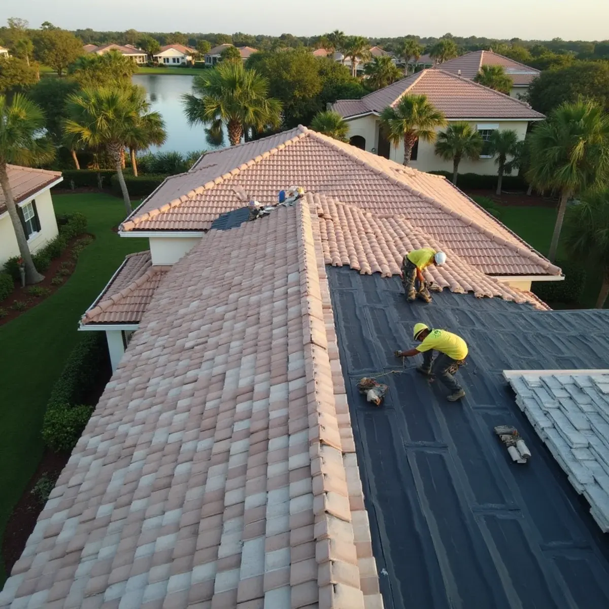 Lift and relay underlayment replacement on a concrete tile roof in Parkland, FL